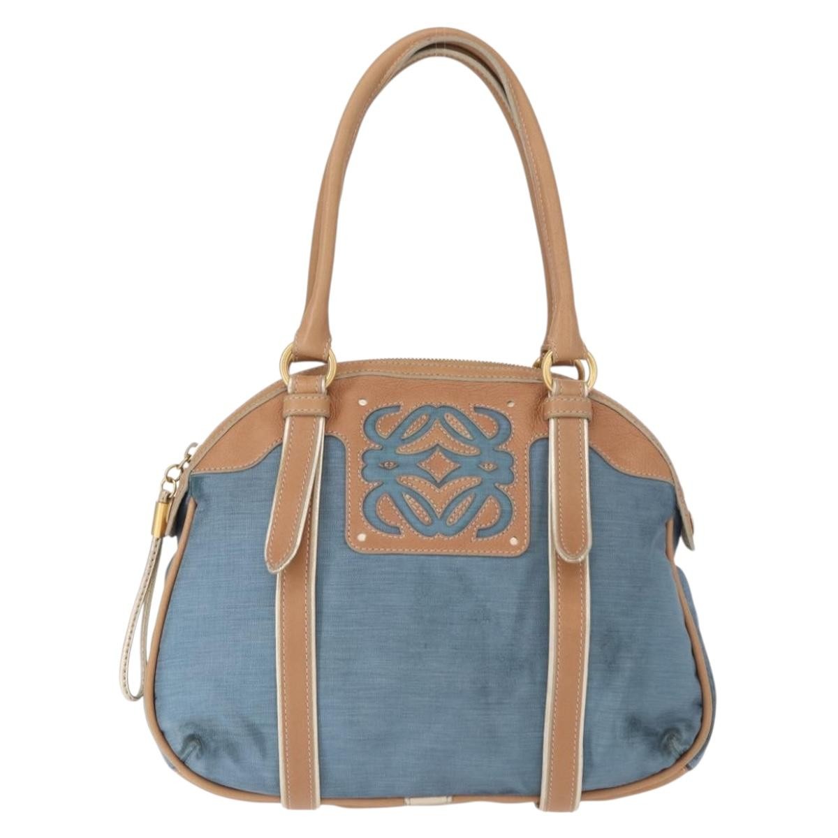 Loewe LOEWE Anagram Hand Bag Nylon Blue Gold Authentic bs31204