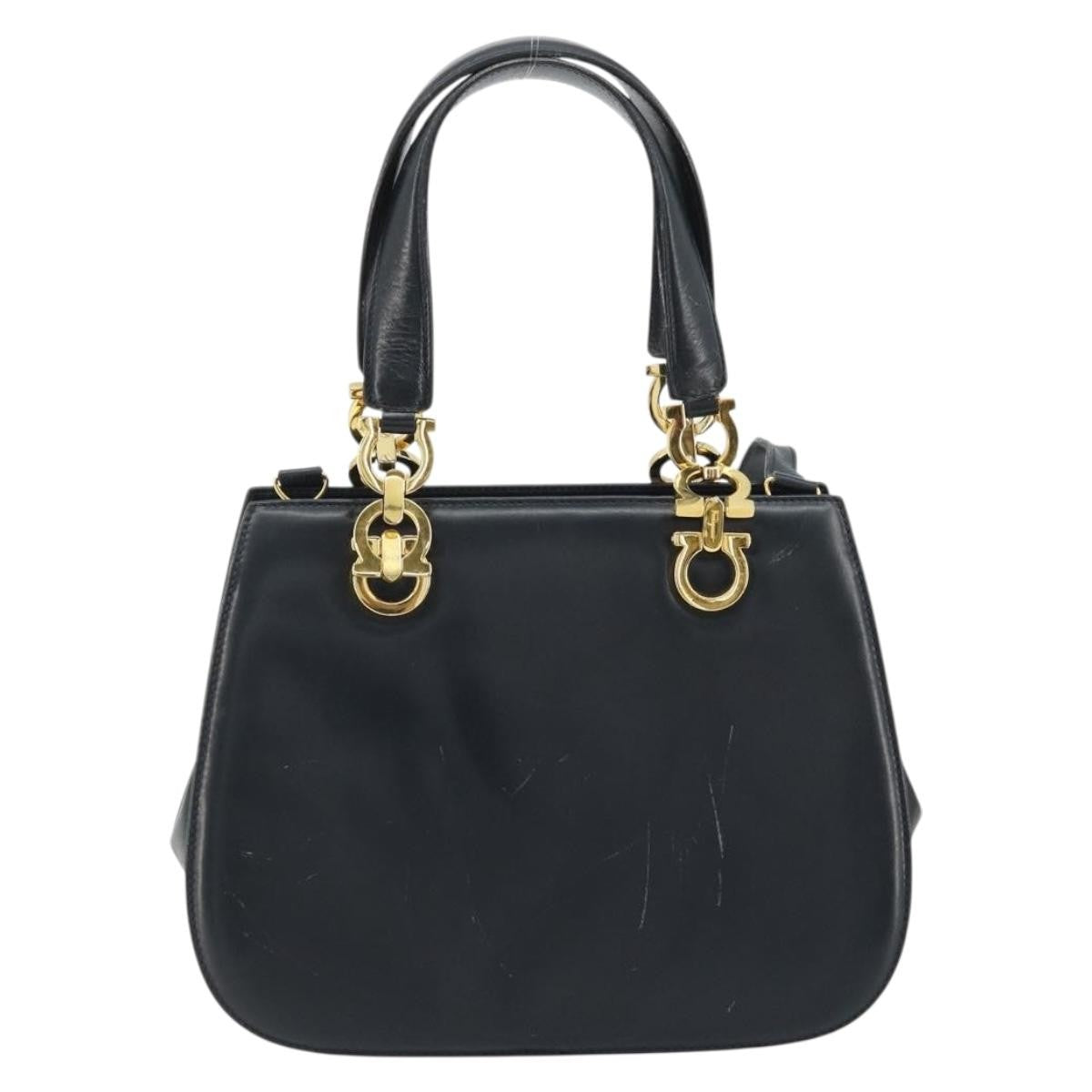 Salvatore Ferragamo Salvatore Ferragamo Gancini Hand Bag Leather 2way Navy Gold Authentic ARZ896