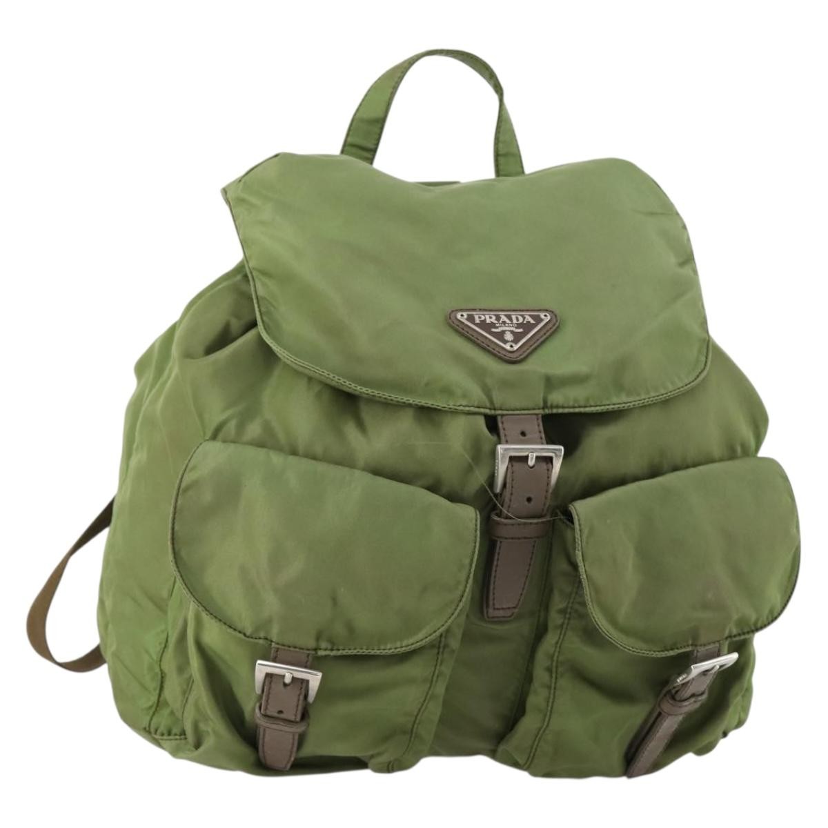 Prada PRADA Backpack Nylon Khaki Silver Authentic 148291 Bag