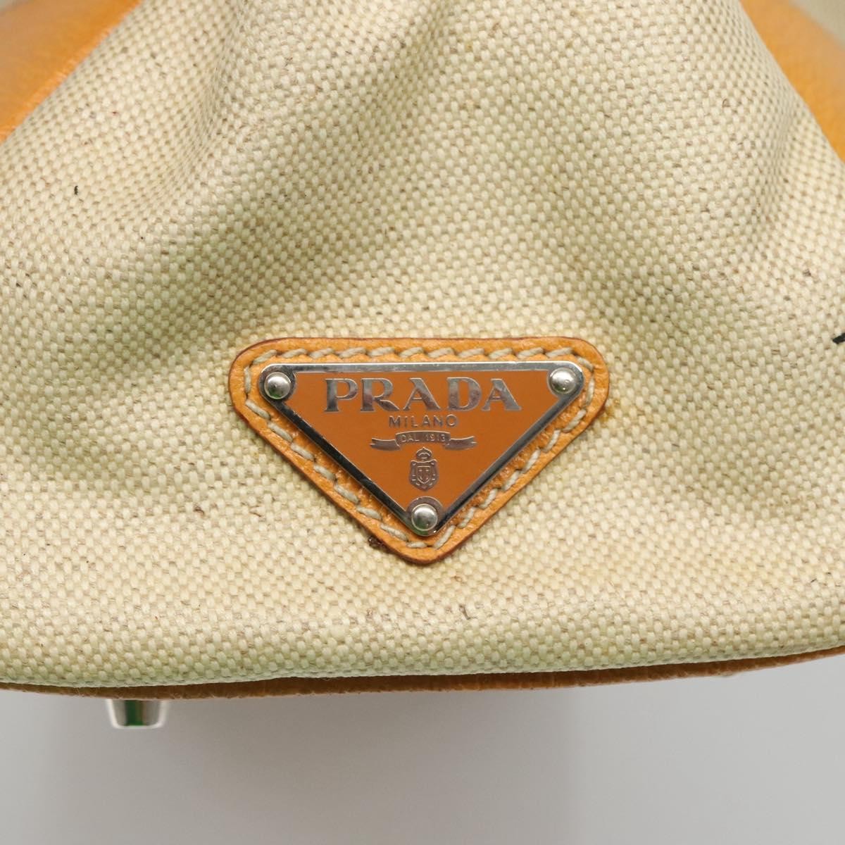 Prada PRADA Hand Bag Canvas Beige Silver Authentic 127392