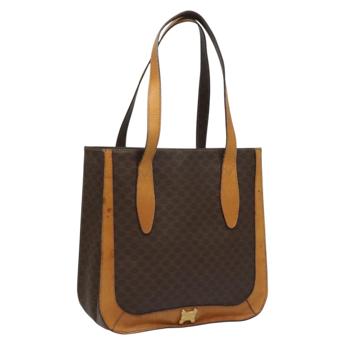 Celine CELINE Macadam Canvas Shoulder Bag PVC Leather Brown Gold Authentic 112747