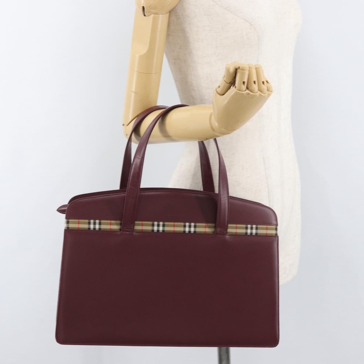 Burberry BURBERRY Hand Bag Leather Bordeaux Silver Authentic 181526