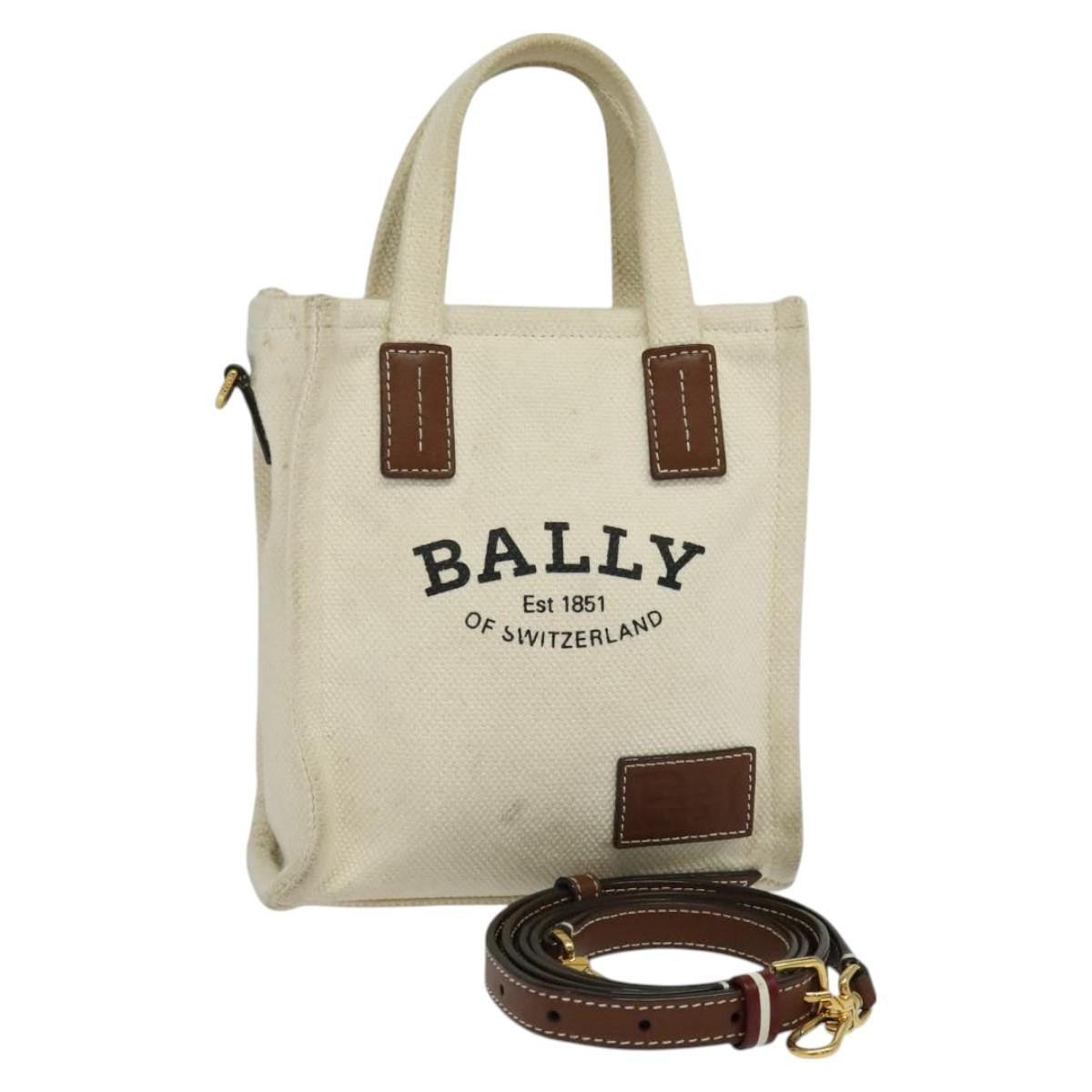 BALLY BALLY Crystalia XS Hand Bag Canvas 2way White Gold Authentic mr1384