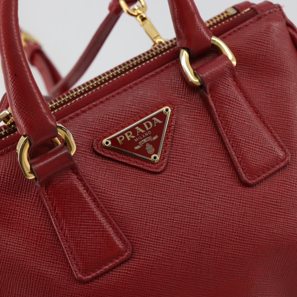 Prada PRADA Hand Bag Safiano leather 2way Red Gold Authentic 179933