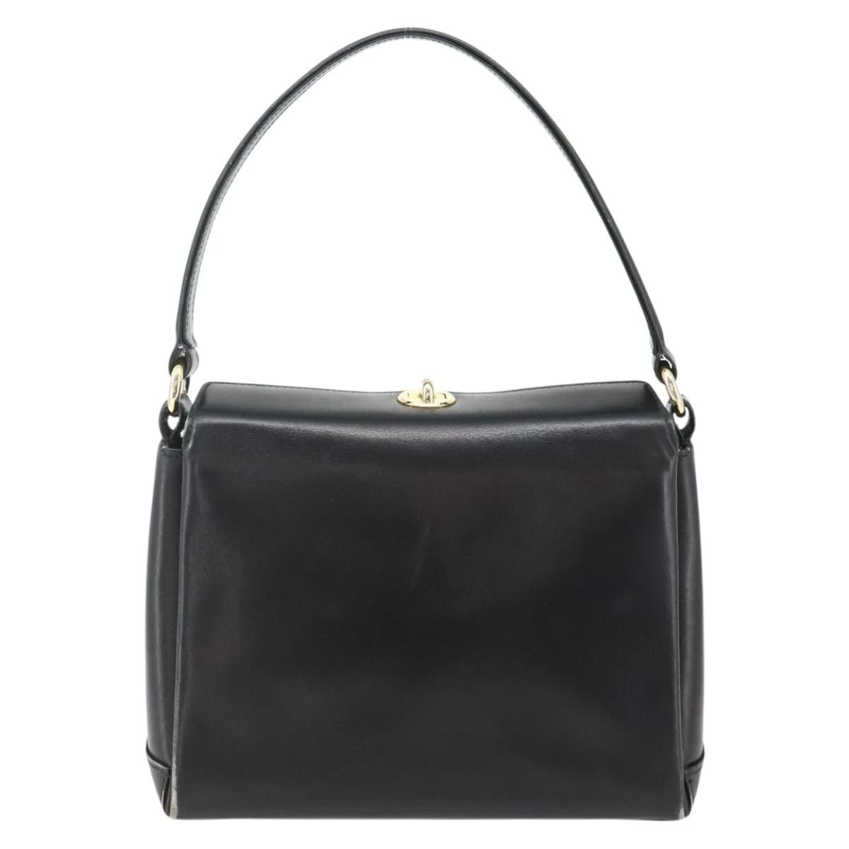 Gucci GUCCI Hand Bag Leather Black Gold Authentic ka4348