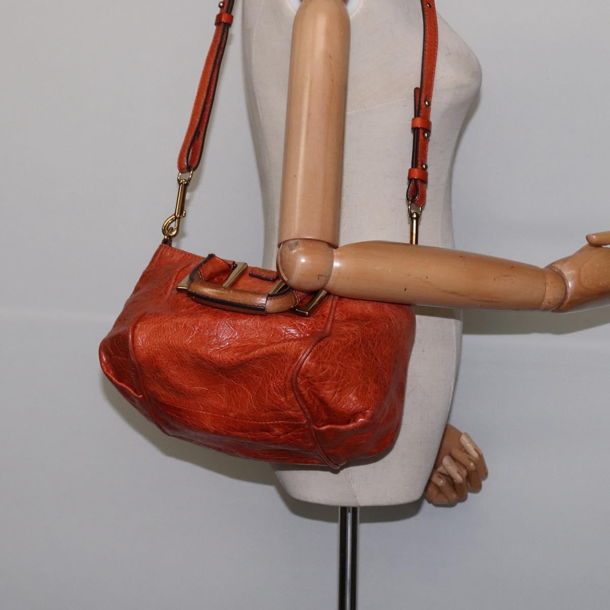 Chloé Chloé Chloe Etel Hand Bag Leather 2way Orange Gold Authentic am9029