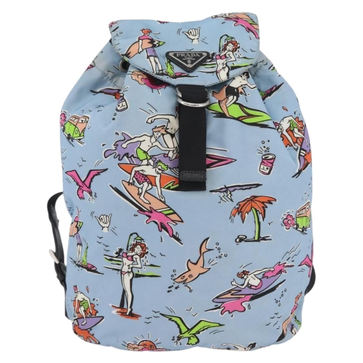 Prada PRADA Backpack Nylon Light Blue Silver Authentic LNZ330 Bag