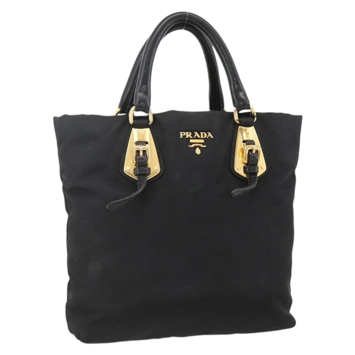 Prada PRADA Hand Bag Nylon Black Gold Authentic 175270