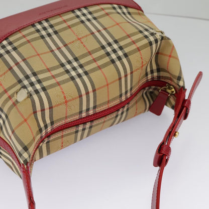 Burberry BURBERRY Nova Check Shoulder Bag Canvas Leather Beige Gold Red Authentic 98900