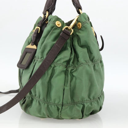 Prada PRADA Hand Bag Nylon 2way Green Gold Authentic YKZ1101