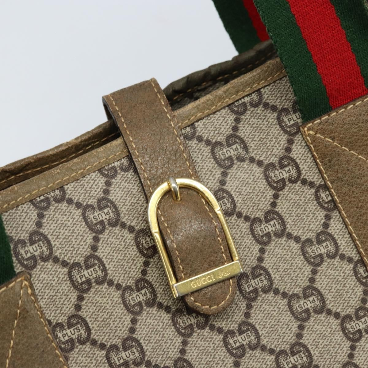 Gucci GUCCI GG Plus Supreme Web Sherry Line Tote Bag PVC Beige Gold Authentic ep13405