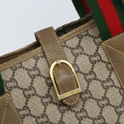 Gucci GUCCI GG Plus Supreme Web Sherry Line Tote Bag PVC Beige Gold Authentic ep13405