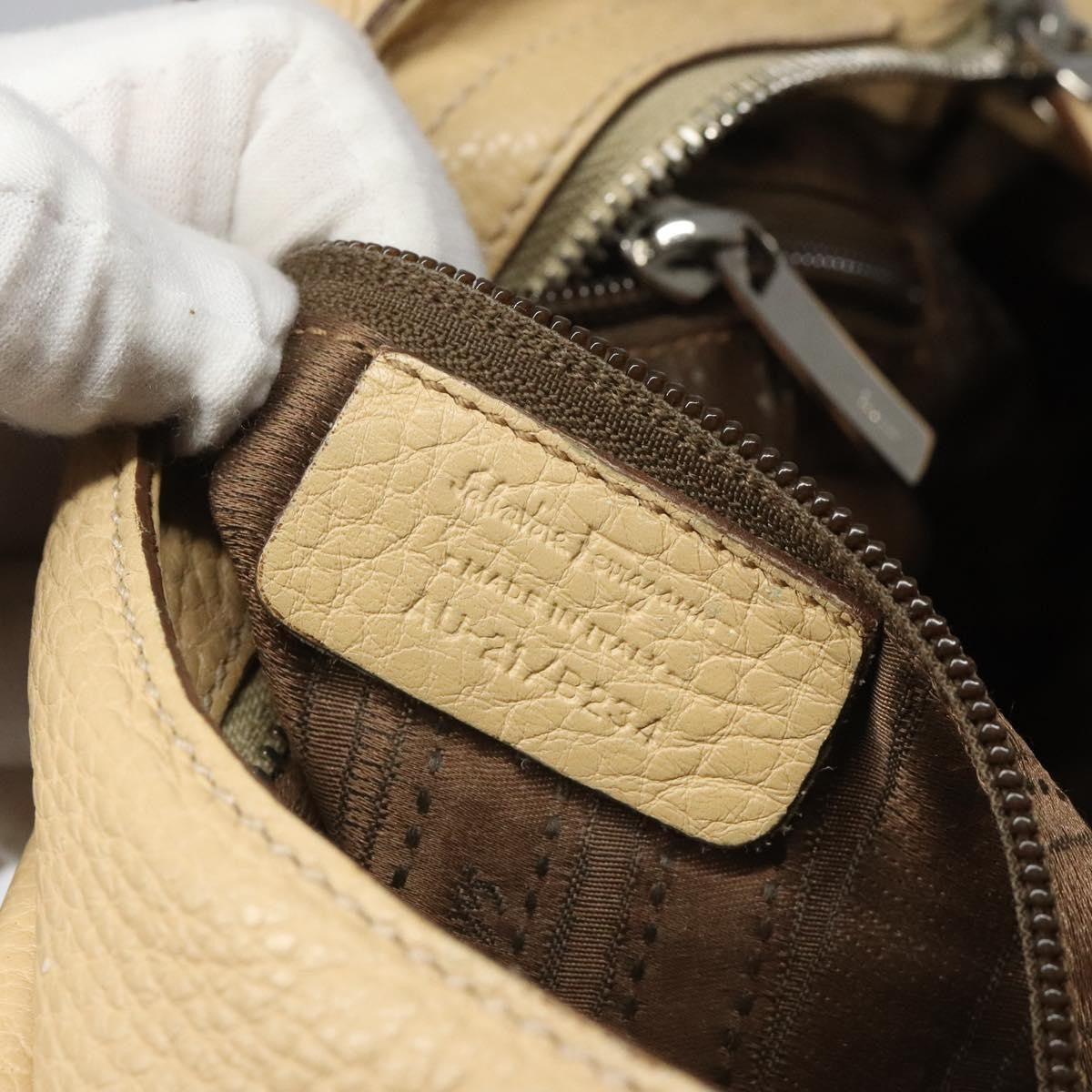Salvatore Ferragamo Salvatore Ferragamo Gancini Shoulder Bag Leather Beige Silver Authentic EC551
