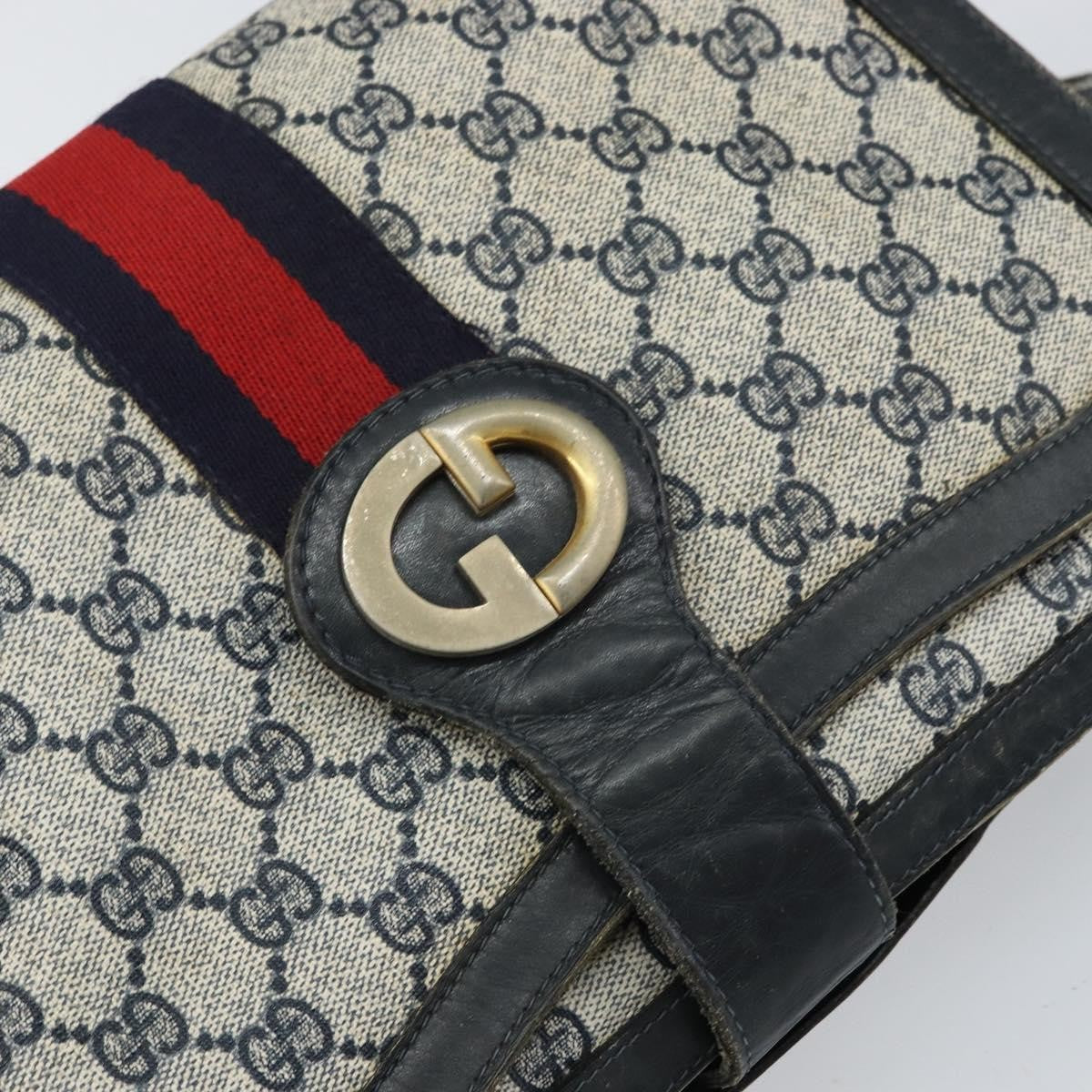 Gucci GUCCI GG Supreme Sherry Line Shoulder Bag PVC Navy Gold Authentic 160298