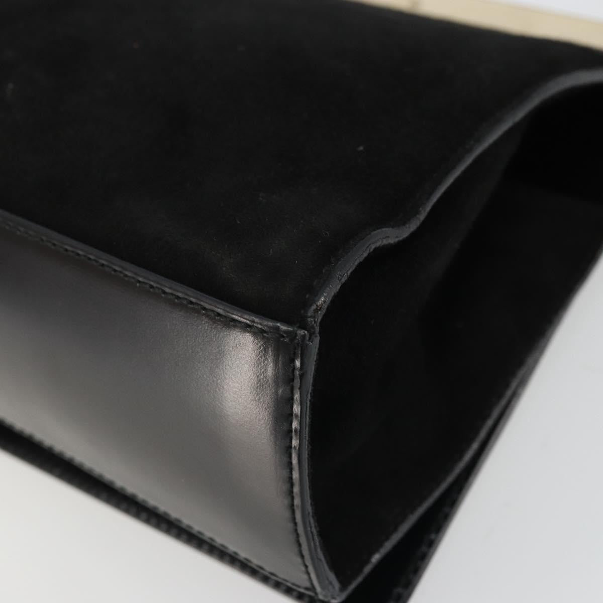 Gucci GUCCI Hand Bag Suede Black Gold 001 2058 1928 0 Authentic yk20276