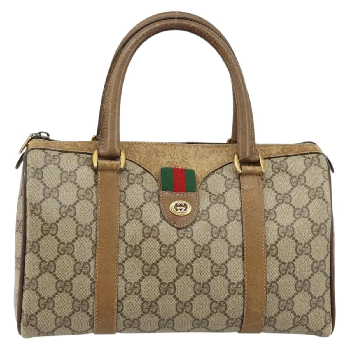 Gucci GUCCI GG Supreme Web Sherry Line Boston Bag PVC Beige Gold 40 02 006 Authentic 144227