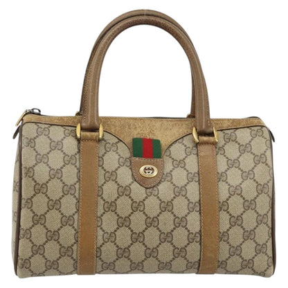 Gucci GUCCI GG Supreme Web Sherry Line Boston Bag PVC Beige Gold 40 02 006 Authentic 144227