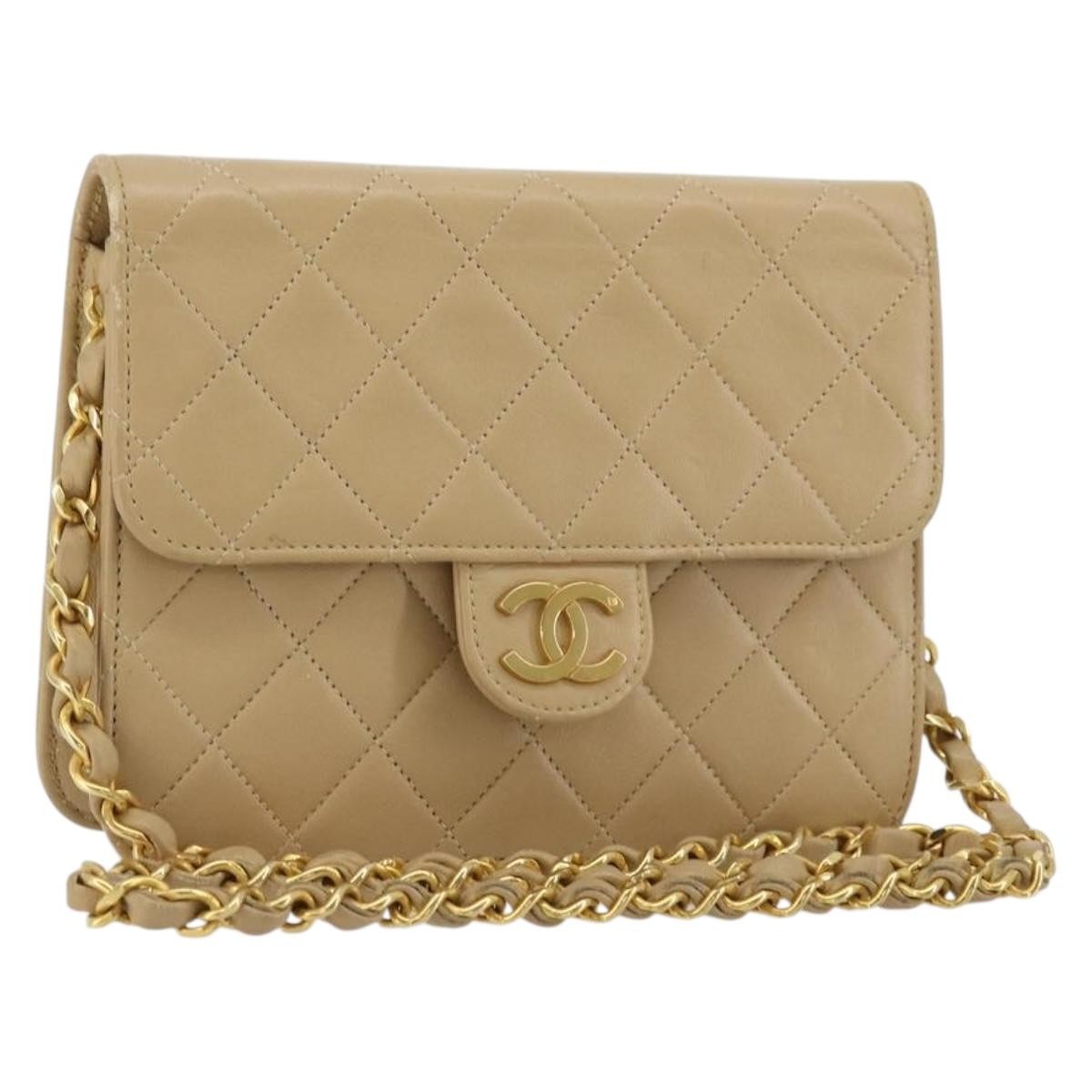 Chanel CHANEL Chain Shoulder Bag Lamb Skin Beige Gold CC Authentic mr2475V
