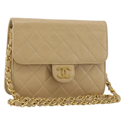 Chanel CHANEL Chain Shoulder Bag Lamb Skin Beige Gold CC Authentic mr2475V