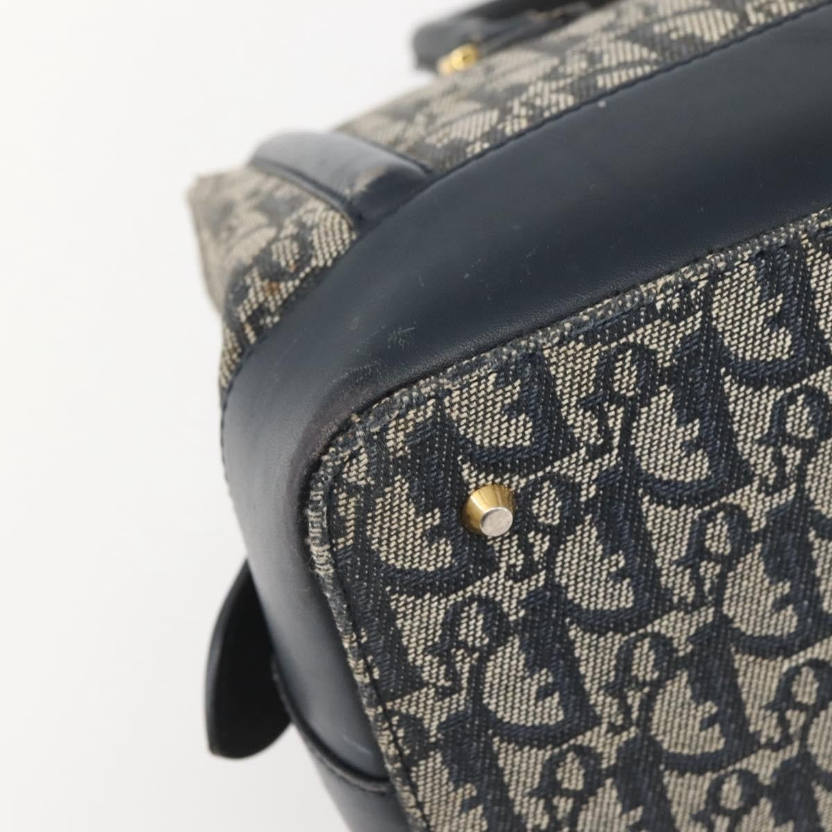 Dior Christian Dior Trotter Canvas Hand Bag Navy Gold Authentic gh760