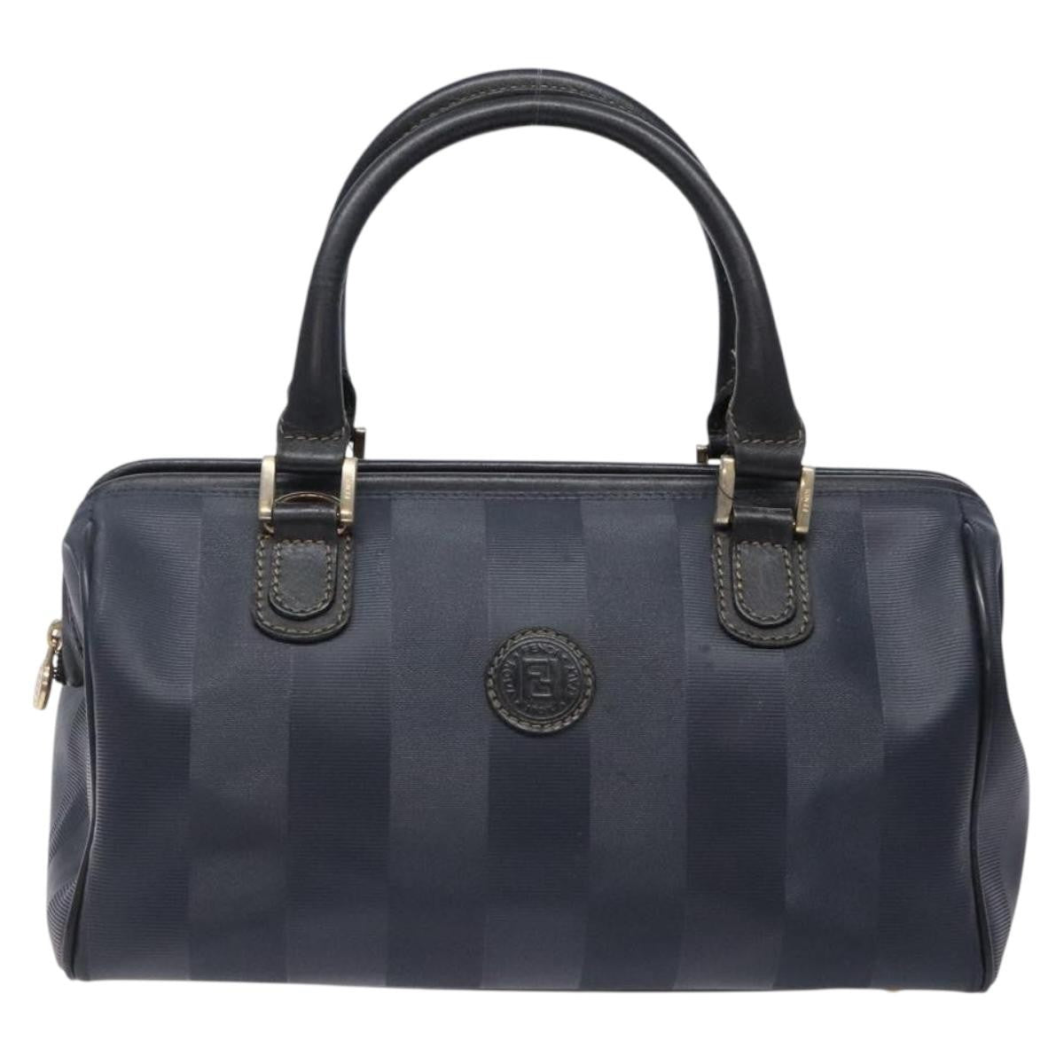 Fendi FENDI Pecan Canvas Hand Bag Navy Gold Authentic ep10858