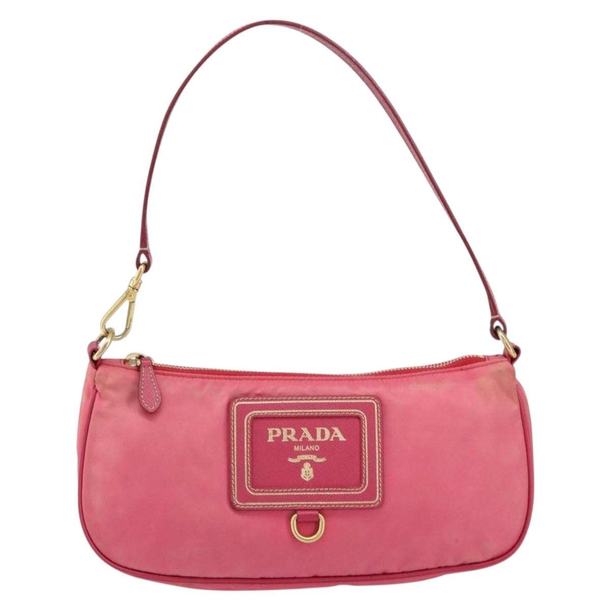 Prada PRADA Shoulder Bag Nylon Leather Pink Gold Authentic 155082