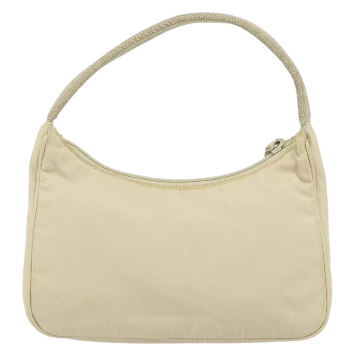 Prada PRADA Hand Bag Nylon Ivory Silver Authentic 163192