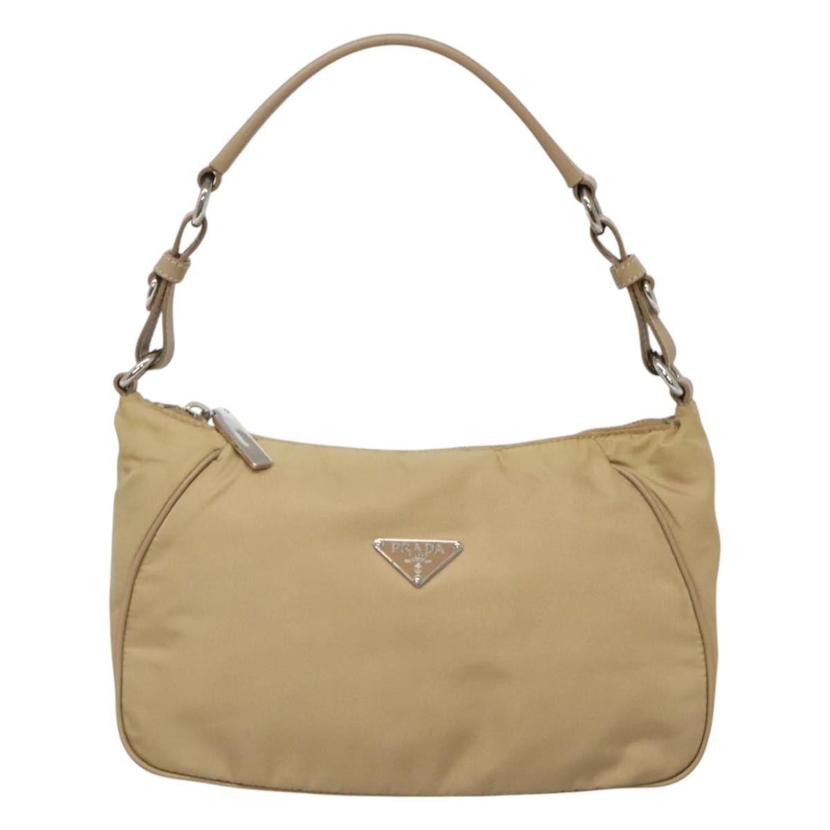 Prada PRADA Shoulder Bag Nylon Beige Silver Authentic 120952