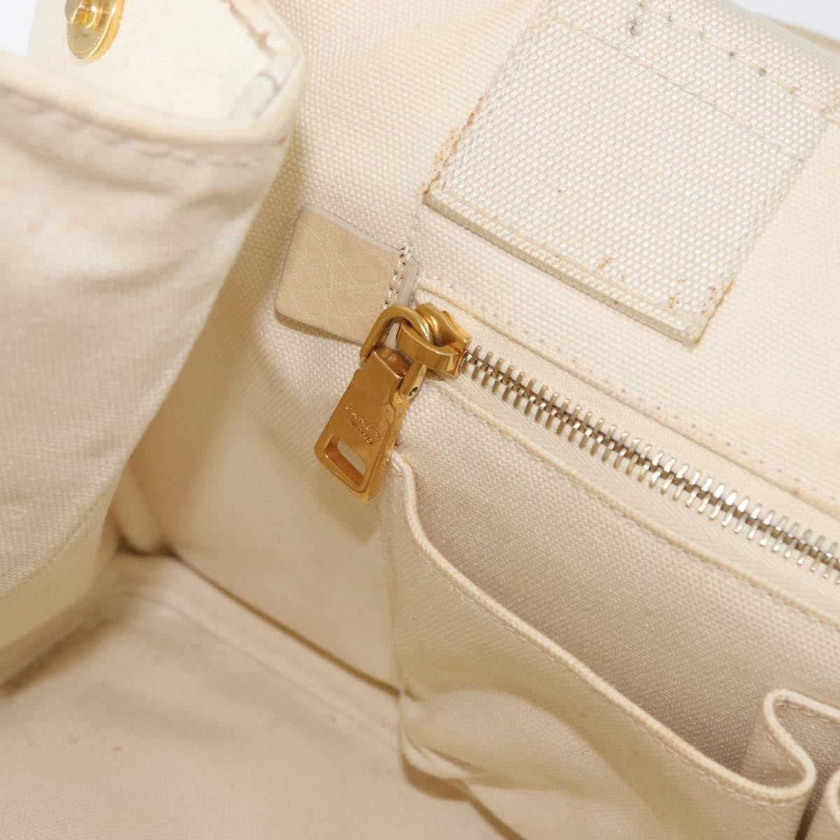 Prada PRADA Canapa MM Hand Bag Denim White Gold Authentic BSZ344