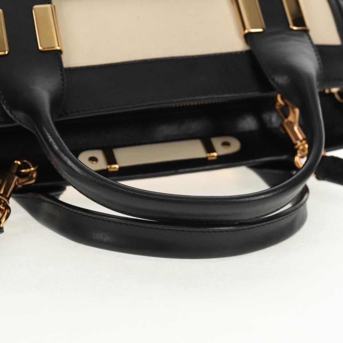 Chloé Chloé Chloe Alice Hand Bag Leather 2way White Black Authentic BA6836