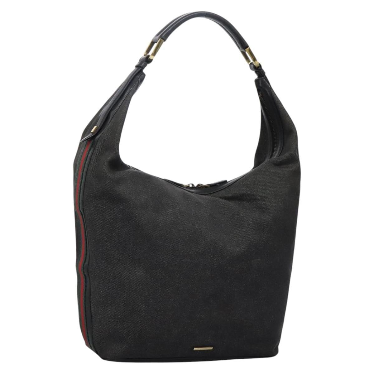 Gucci GUCCI Web Sherry Line Shoulder Bag Denim Black Red Green 73884 Authentic am8160