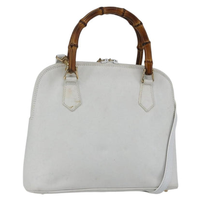 Gucci GUCCI Bamboo Hand Bag Leather White Gold Authentic ki6188