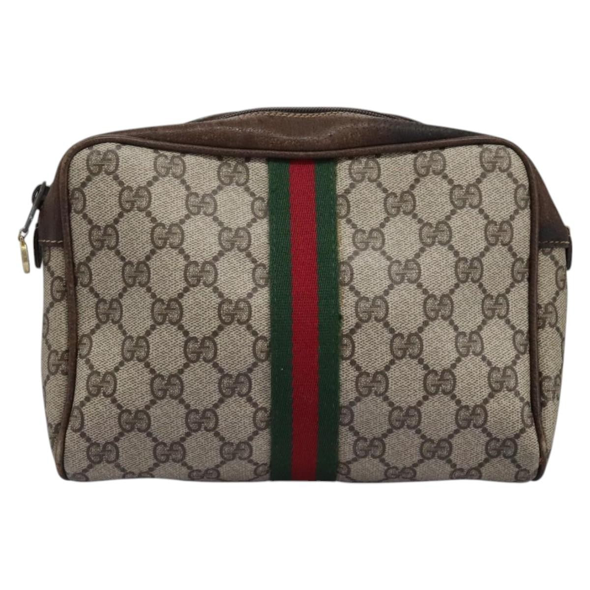 Gucci GUCCI GG Supreme Web Sherry Line Clutch Bag PVC Beige Red Green Authentic th5590