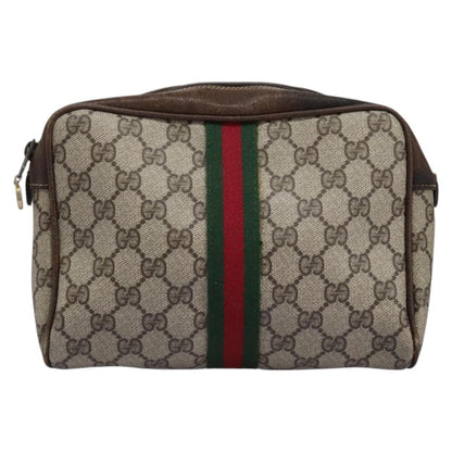 Gucci GUCCI GG Supreme Web Sherry Line Clutch Bag PVC Beige Red Green Authentic th5590
