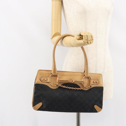 Gucci GUCCI GG Canvas Tote Bag Black Gold 114913 Authentic gh1523