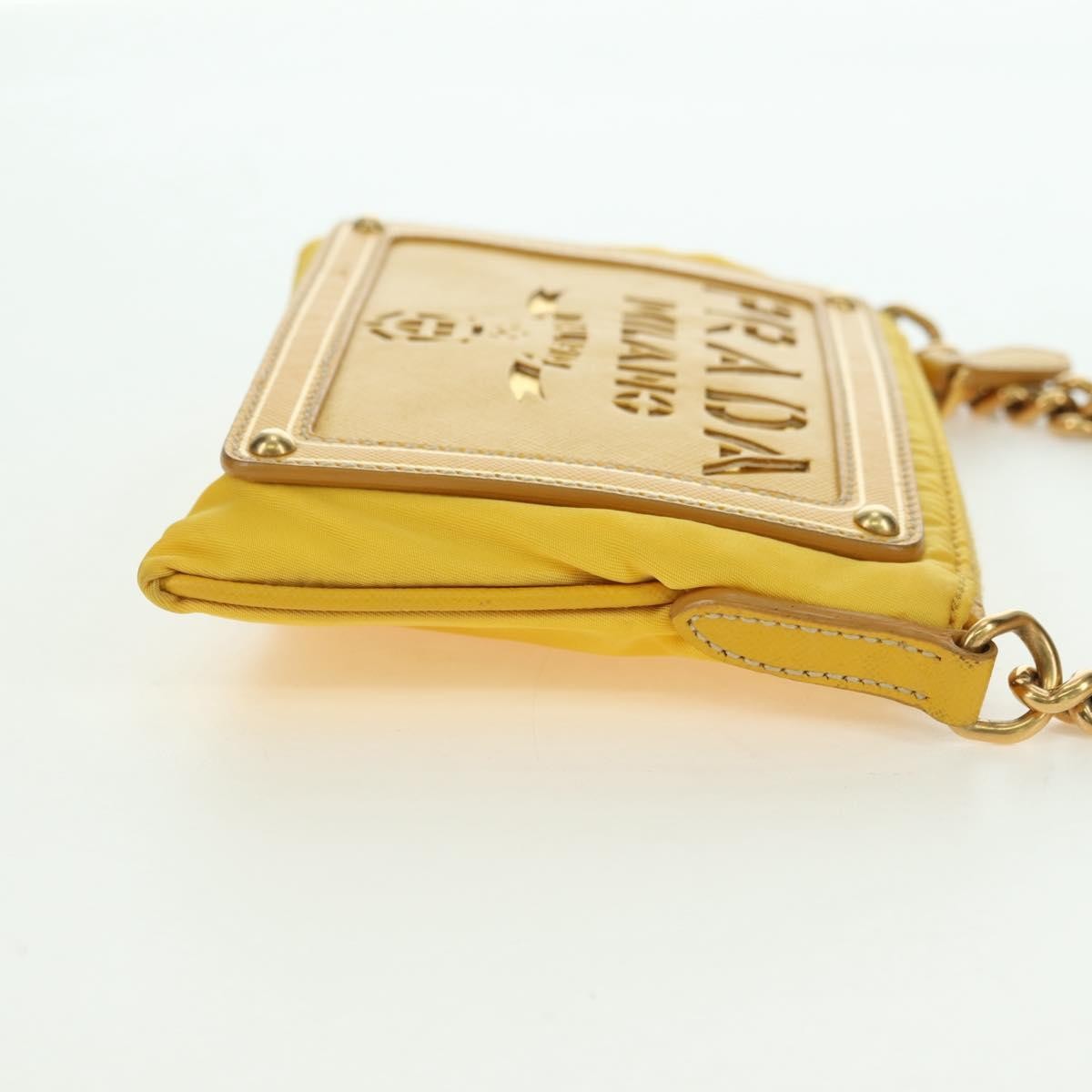 Prada PRADA Chain Shoulder Bag Nylon Leather Yellow Gold Authentic 143507