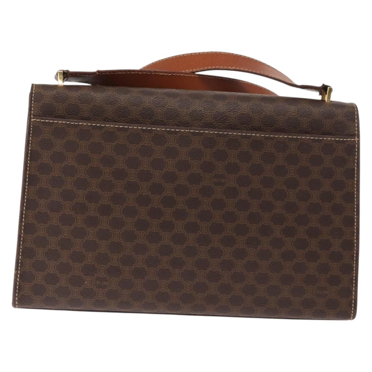 Celine CELINE Macadam Canvas Shoulder Bag PVC Leather Brown Gold Authentic 161521