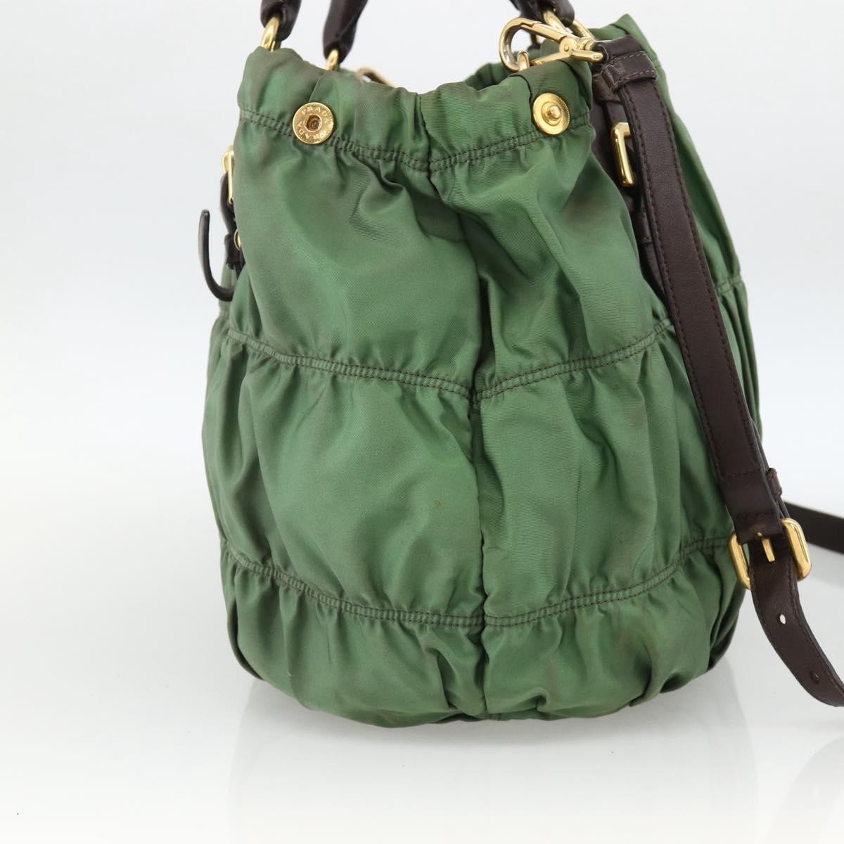 Prada PRADA Hand Bag Nylon 2way Green Gold Authentic YKZ1101