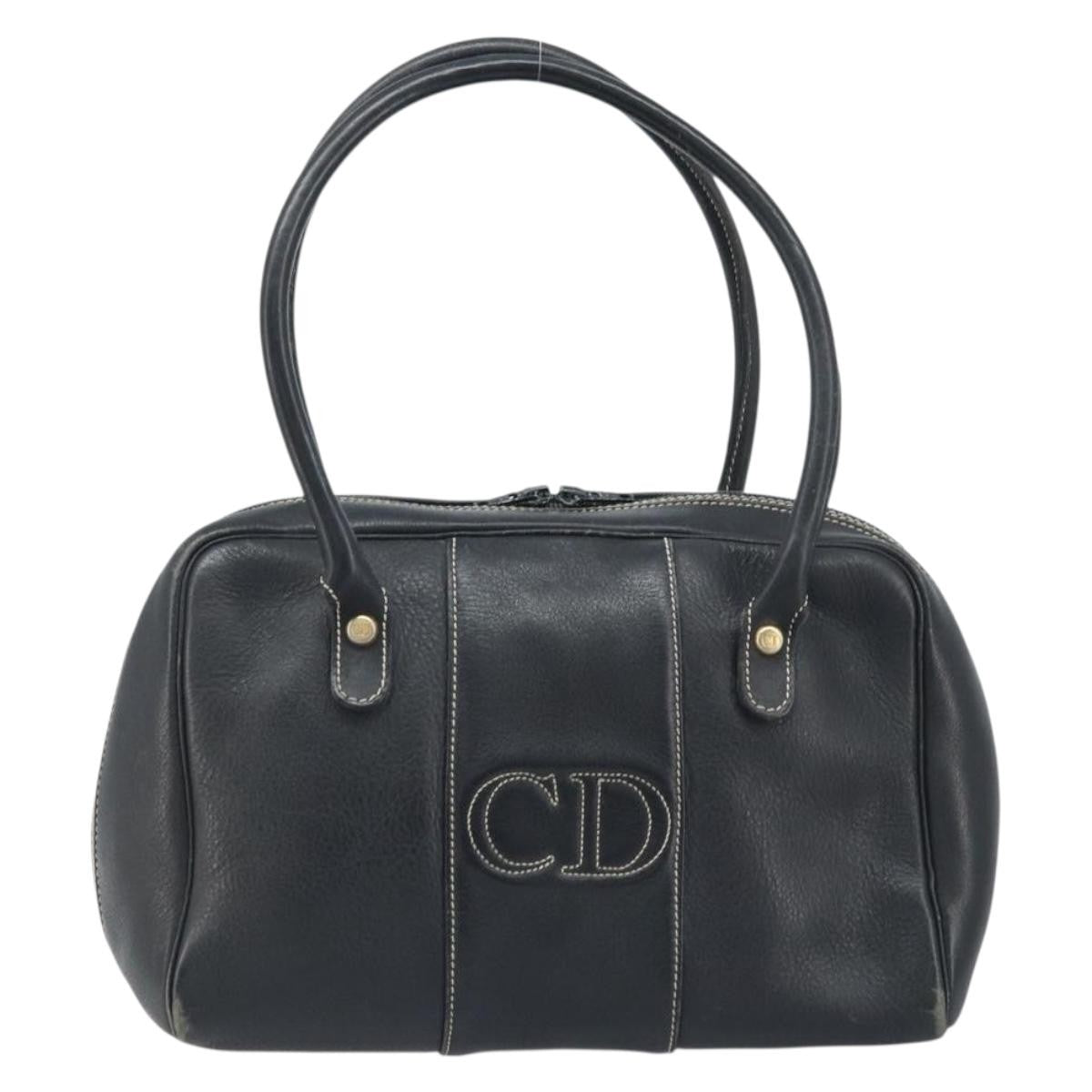 Dior Christian Dior Hand Bag Leather Black Gold Authentic ep13686