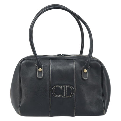 Dior Christian Dior Hand Bag Leather Black Gold Authentic ep13686
