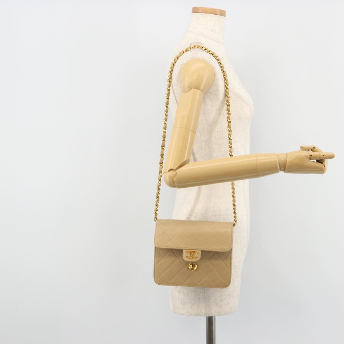 Chanel CHANEL Chain Shoulder Bag Lamb Skin Beige Gold CC Authentic mr2475V