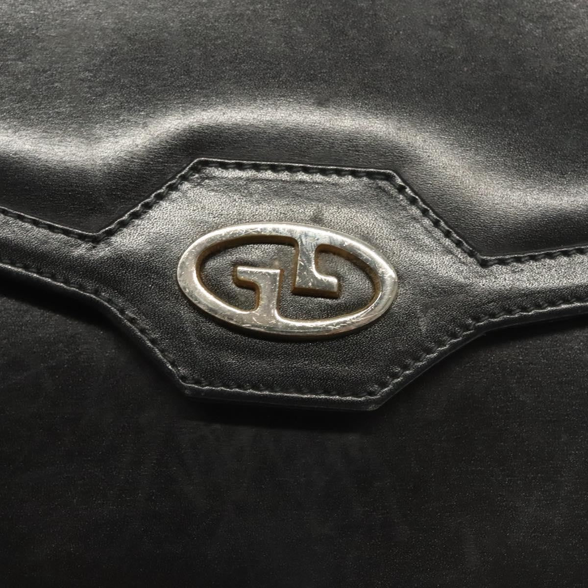 Gucci GUCCI Chain Shoulder Bag Leather Black Gold Authentic ep9431