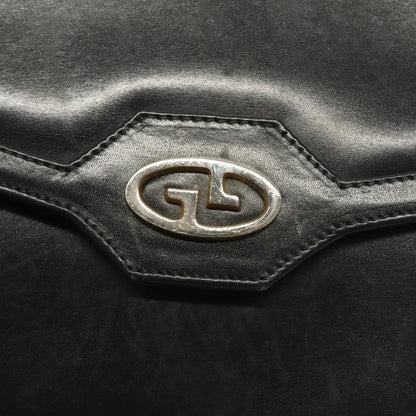 Gucci GUCCI Chain Shoulder Bag Leather Black Gold Authentic ep9431