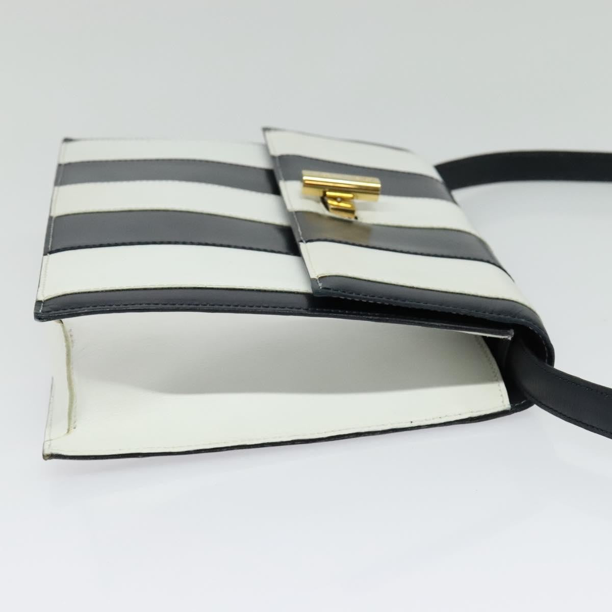 Celine CELINE Shoulder Bag Leather White Navy gold Authentic 127598