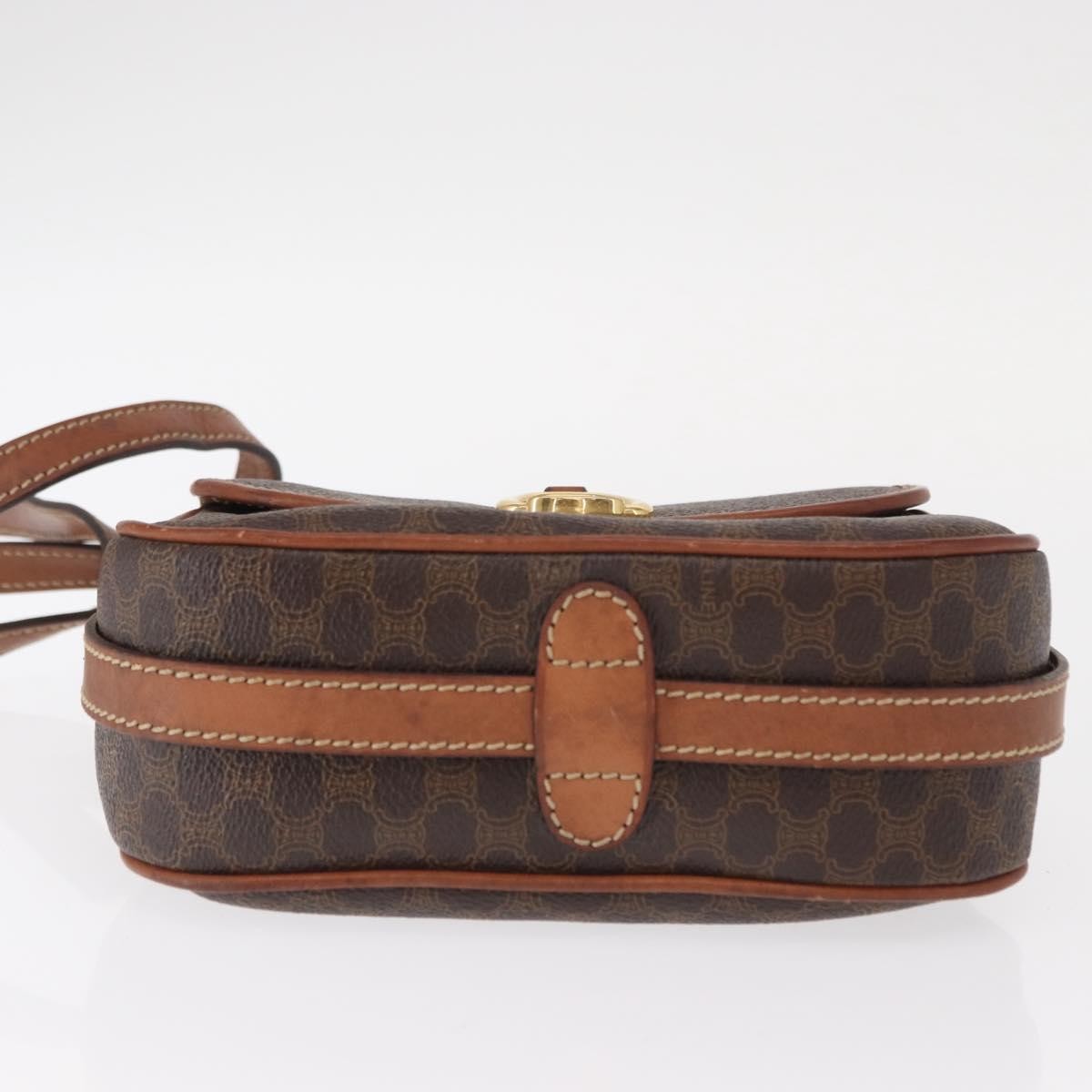 Celine CELINE Macadam Canvas Shoulder Bag PVC Leather Brown Gold Authentic BA9074