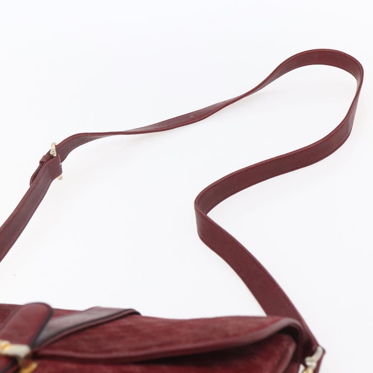 Celine CELINE Macadam Canvas Shoulder Bag Suede Bordeaux Gold Authentic BA7684