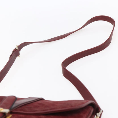 Celine CELINE Macadam Canvas Shoulder Bag Suede Bordeaux Gold Authentic BA7684