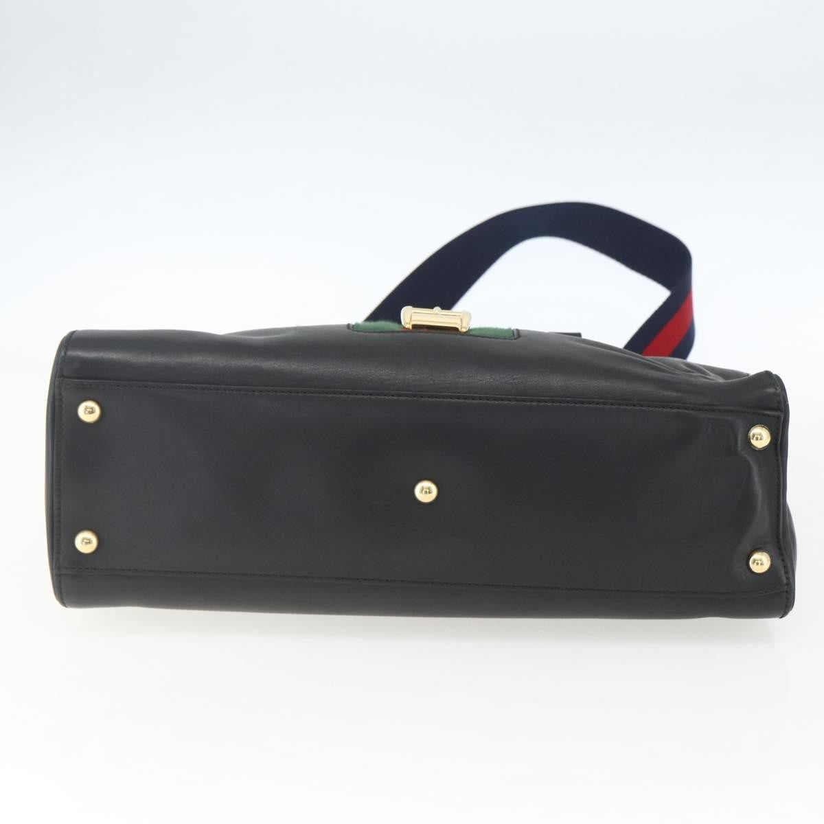 Gucci GUCCI Web Sherry Line Silvi Tote Bag Leather 2way Black Gold 453790 Authentic ki6344