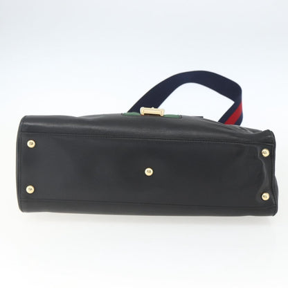 Gucci GUCCI Web Sherry Line Silvi Tote Bag Leather 2way Black Gold 453790 Authentic ki6344