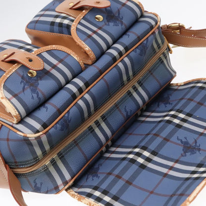 Burberrys Burberrys Nova Check Shoulder Bag PVC Leather Blue Gold Authentic 92155
